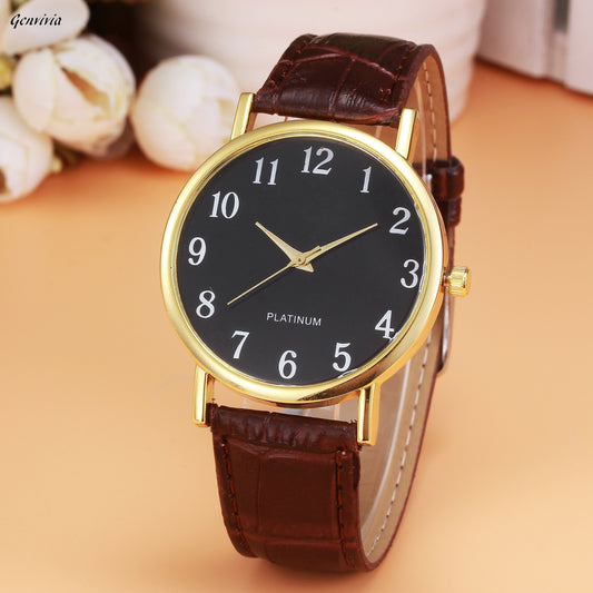 Genvivia  Retro Design Leather Band Wrist Watch